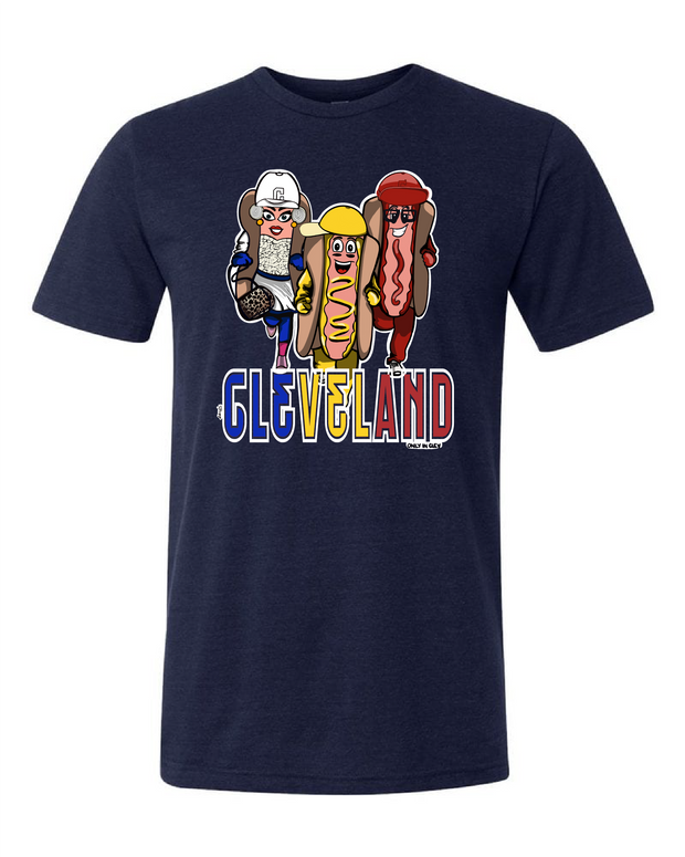 "Cleveland Baseball Ketchup Mustard Onion Dog/Design" on Navy