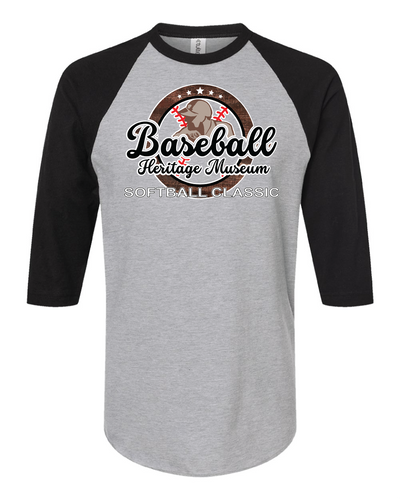 "Softball Classic 3/4 sleeve raglan" gray/black sleeves