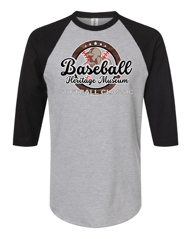 "Softball Classic 3/4 sleeve raglan" gray/black sleeves