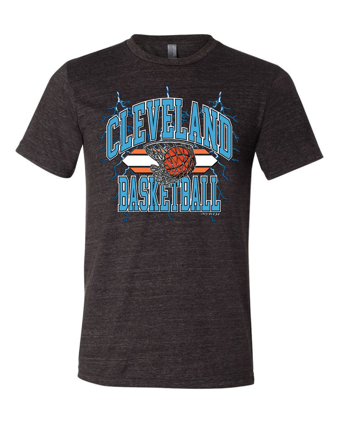 Only in Clev Cleveland Basketball Vintage 90 s Royal Design On Black Med Women s Short Sleeve T Shirt